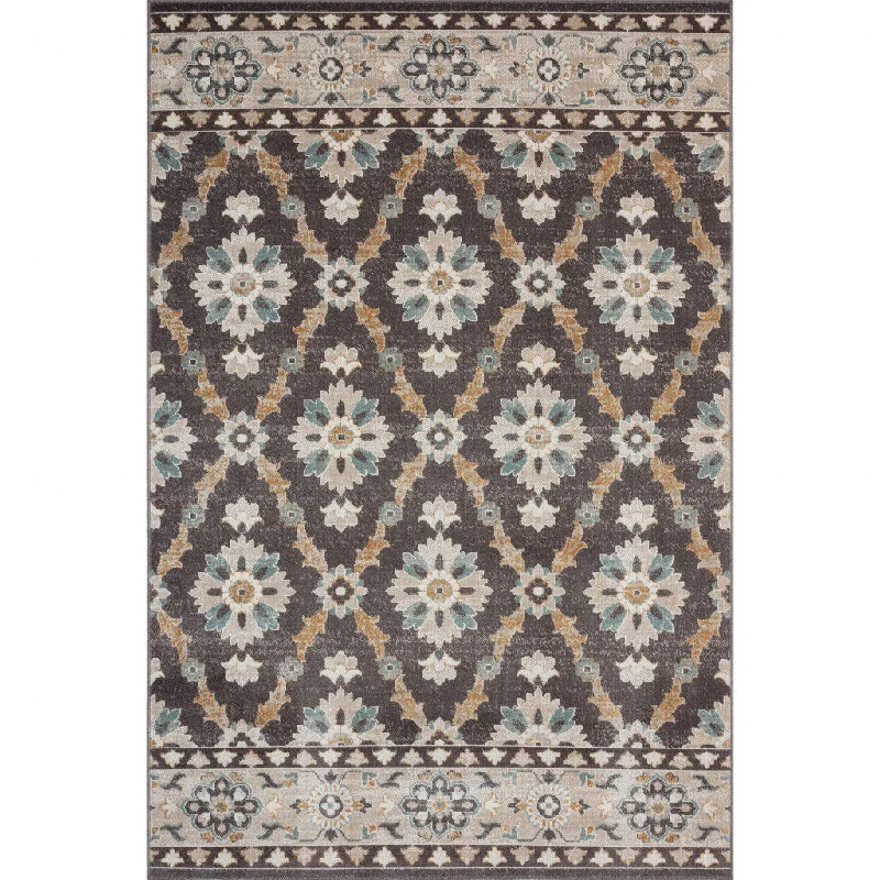 8' X 10' Floral Stain Resistant Outdoor / Indoor Area Rug - Brown