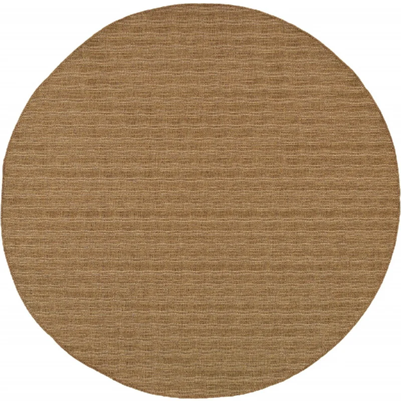 8' X 8' Round Striped Stain Resistant Indoor / Outdoor Area Rug - Tan