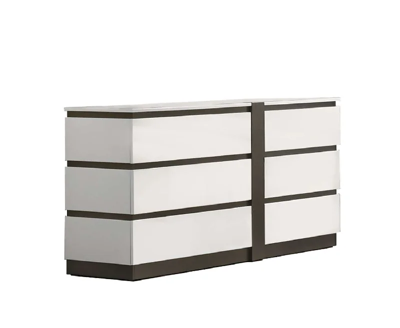 Allister 6 Drawer Dresser - White, Gunmetal Grey