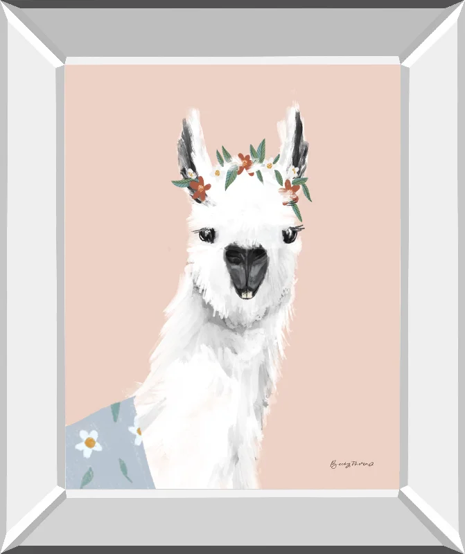 Delightful Alpacas I By Becky Thorns - Mirror Framed Print Wall Art - Pink