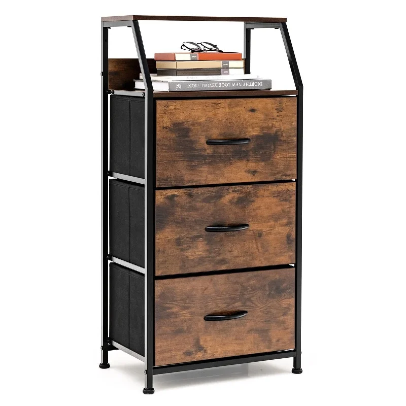 Drawer Dresser, Industrial Floor Storage Cabinet with Fabric Drawers and Adjustable Footpads, End Table Side Table Nightstand