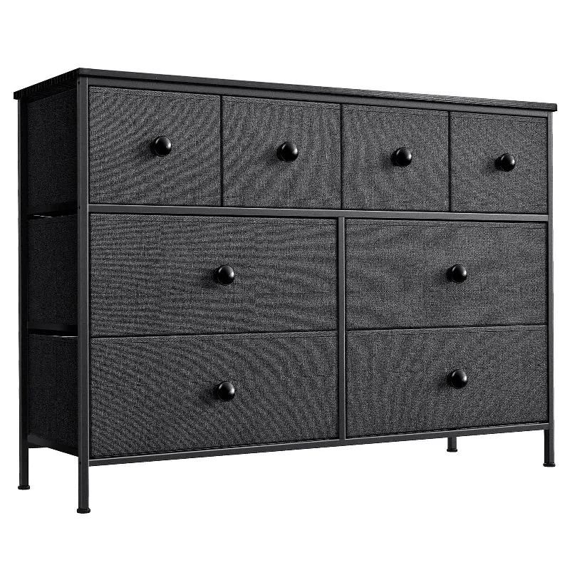 Eight Drawer Fabric Dresser - Black / Gray