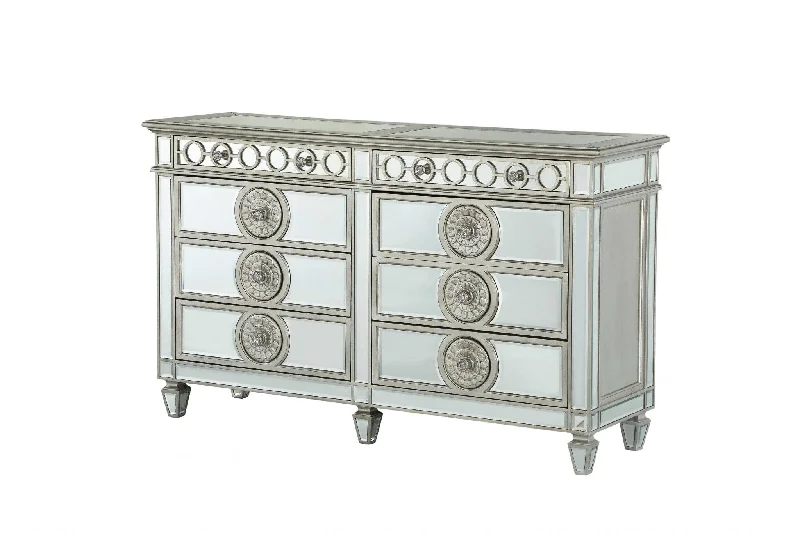 Solid Wood 6 Drawer Double Dresser - Gray