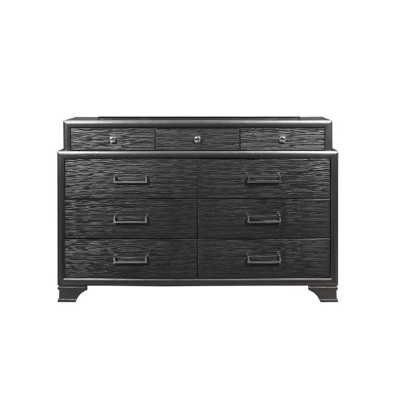 Solid Wood Nine Drawer Double Dresser - Gray