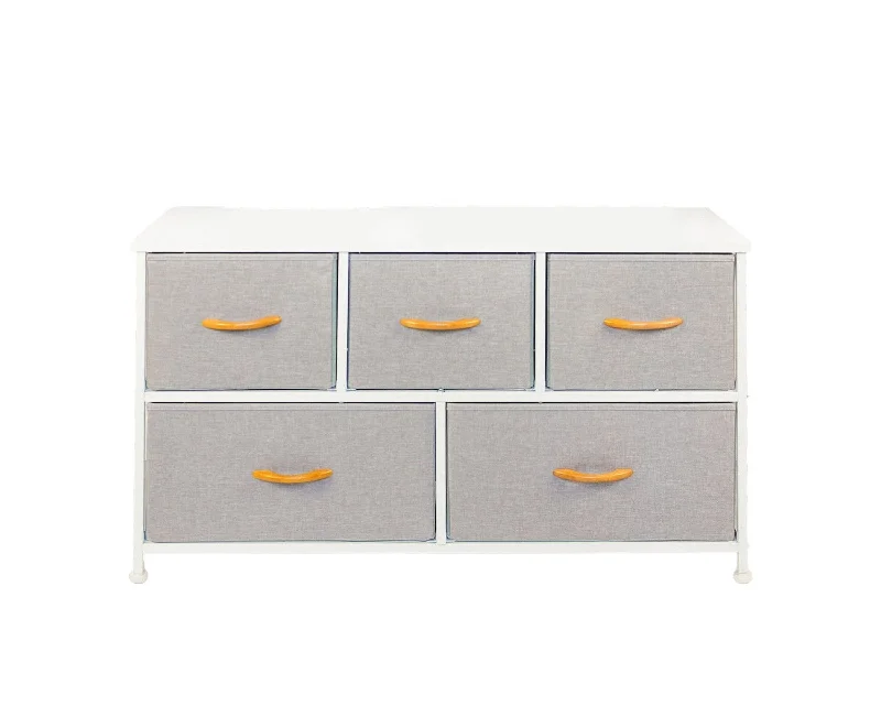 Steel And Fabric Five Drawer Dresser - White / Gray