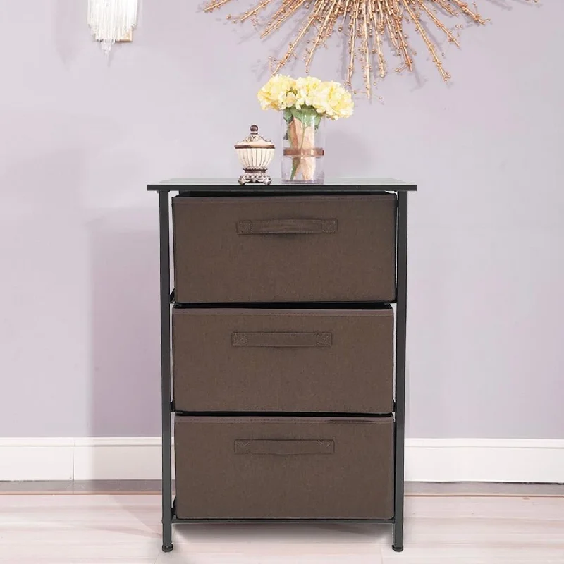 Vertical Dresser Storage Tower Sturdy Steel Frame Wood Top Storage Cabinet