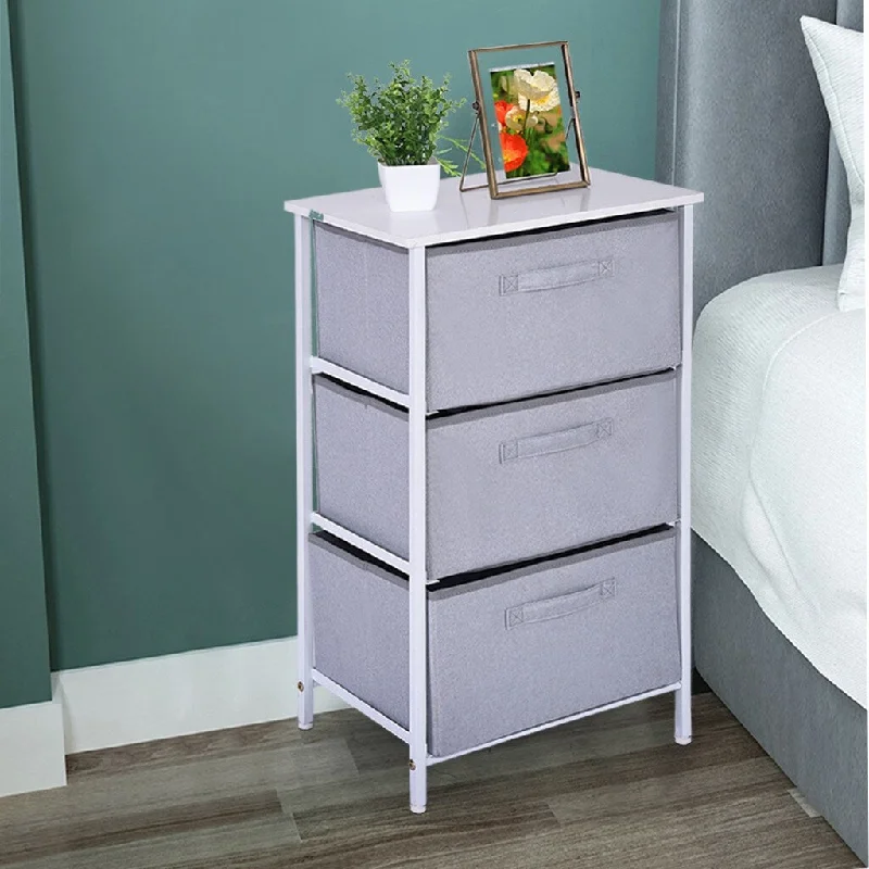 Vertical Dresser Storage Tower Sturdy Steel Frame Wood Top Storage Cabinet