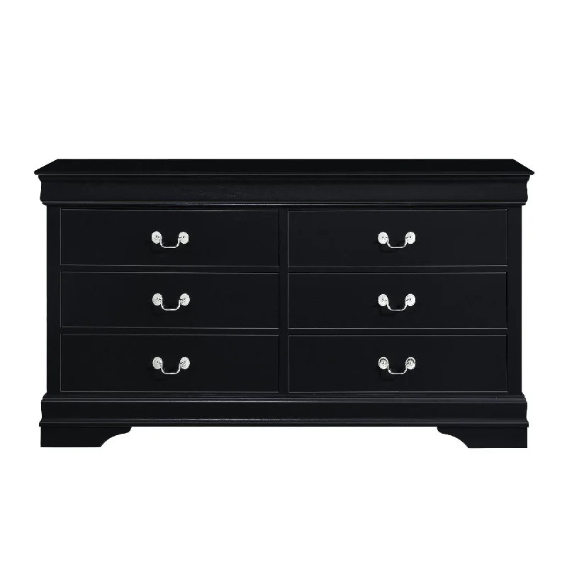 Wood Six Drawer Double Dresser - Black